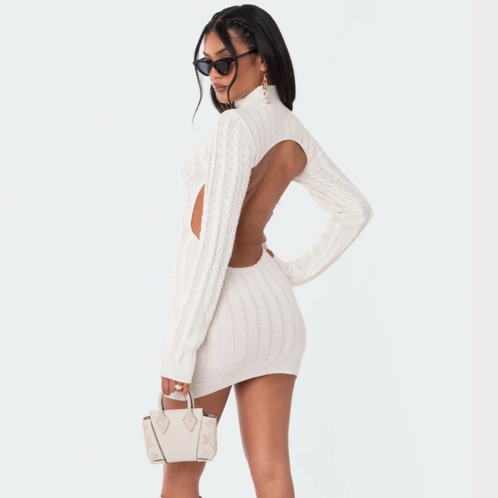 COPY - white cable knit open back dress from edited